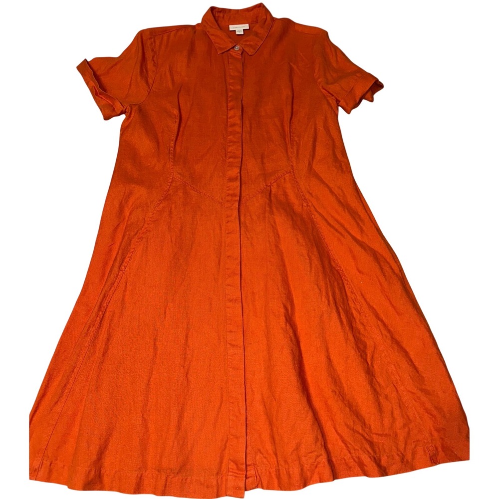 J Jill Love Linen Shirt Dress Women XS Orange Short Sleeve 100% Linen
